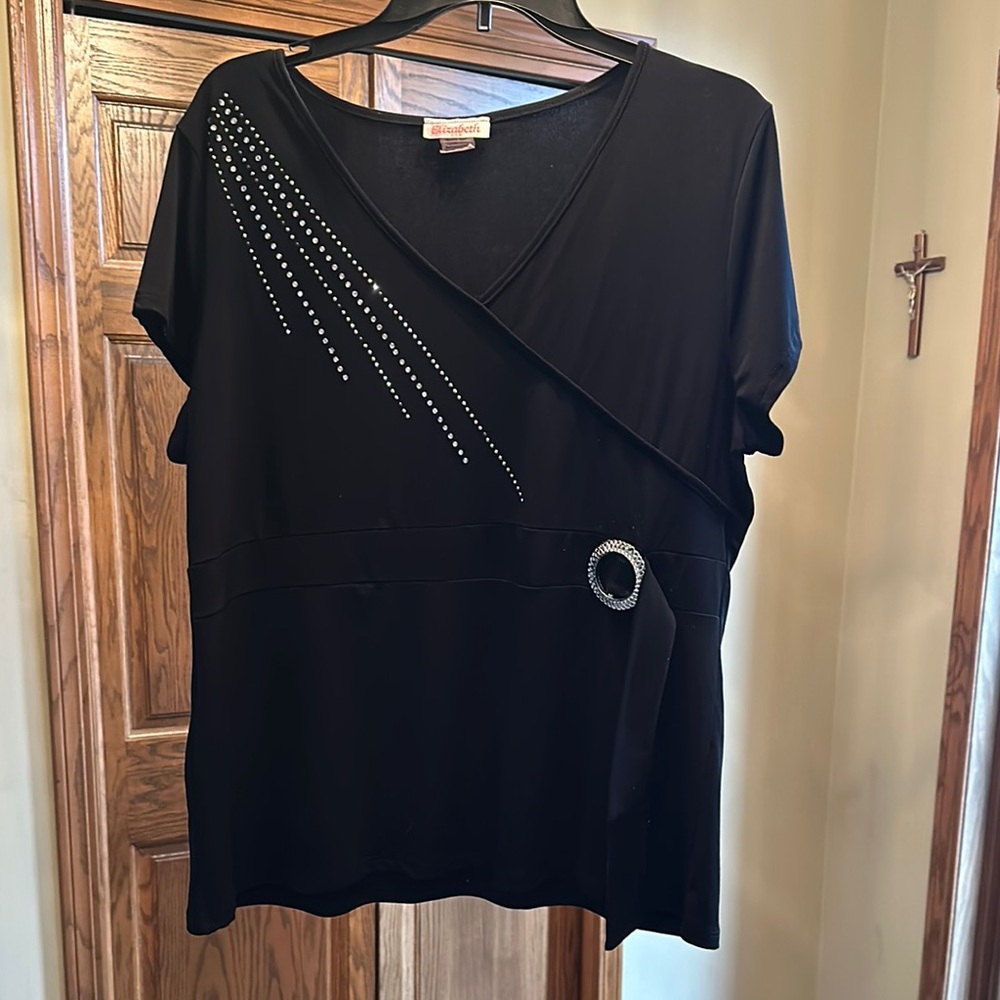 3X Black Top with Rhinestone Detail